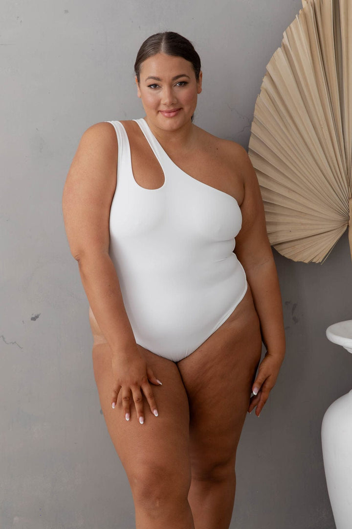 One Shoulder Bodysuit White - $30.00 - Bodysuit - Naked Curve