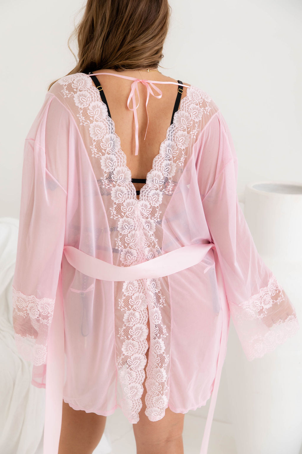 Paris Pink Lace Robe - $64.00 - Robe - Naked Curve