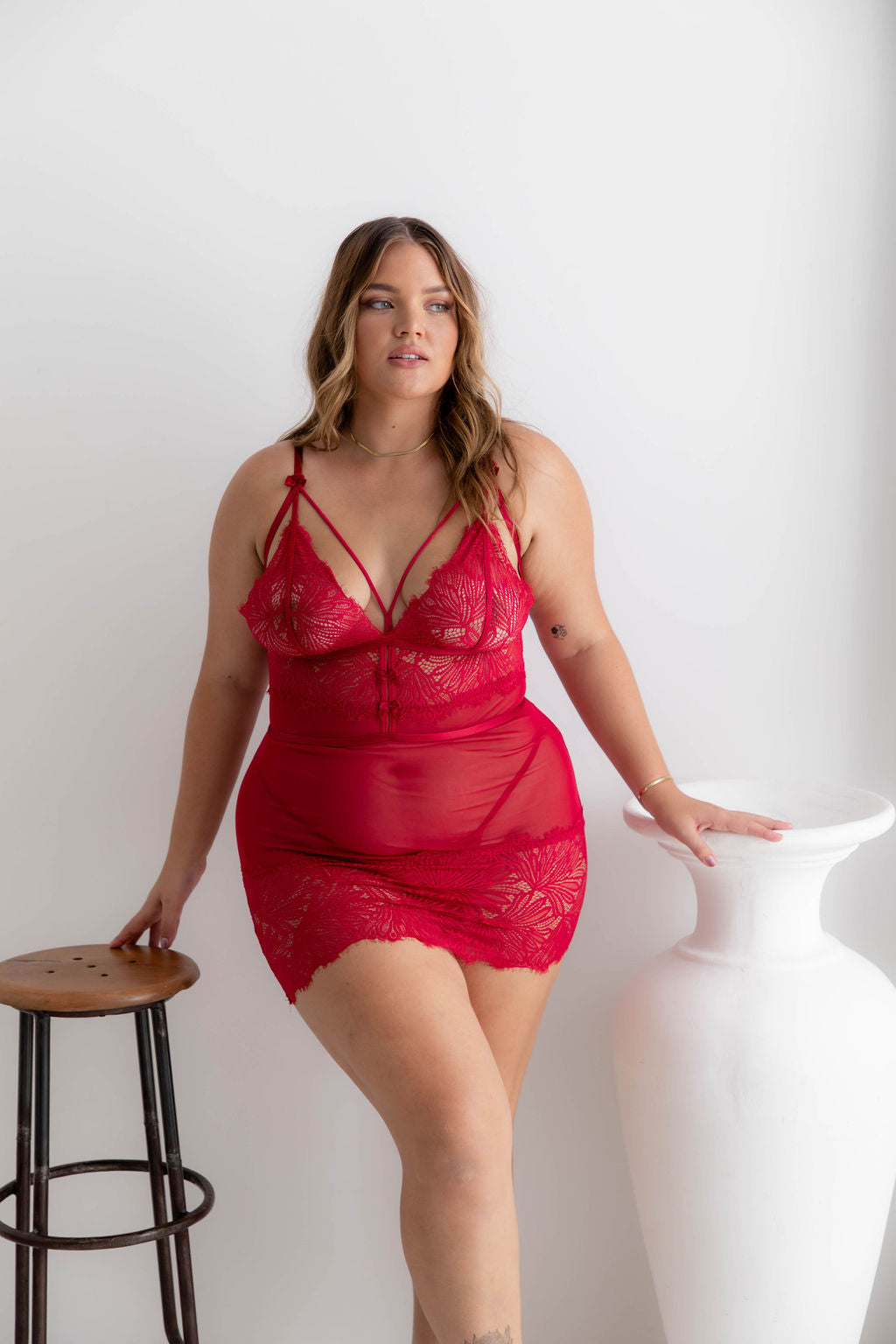 Marbella Red Lace Chemise - $66.00 - Babydoll - Naked Curve