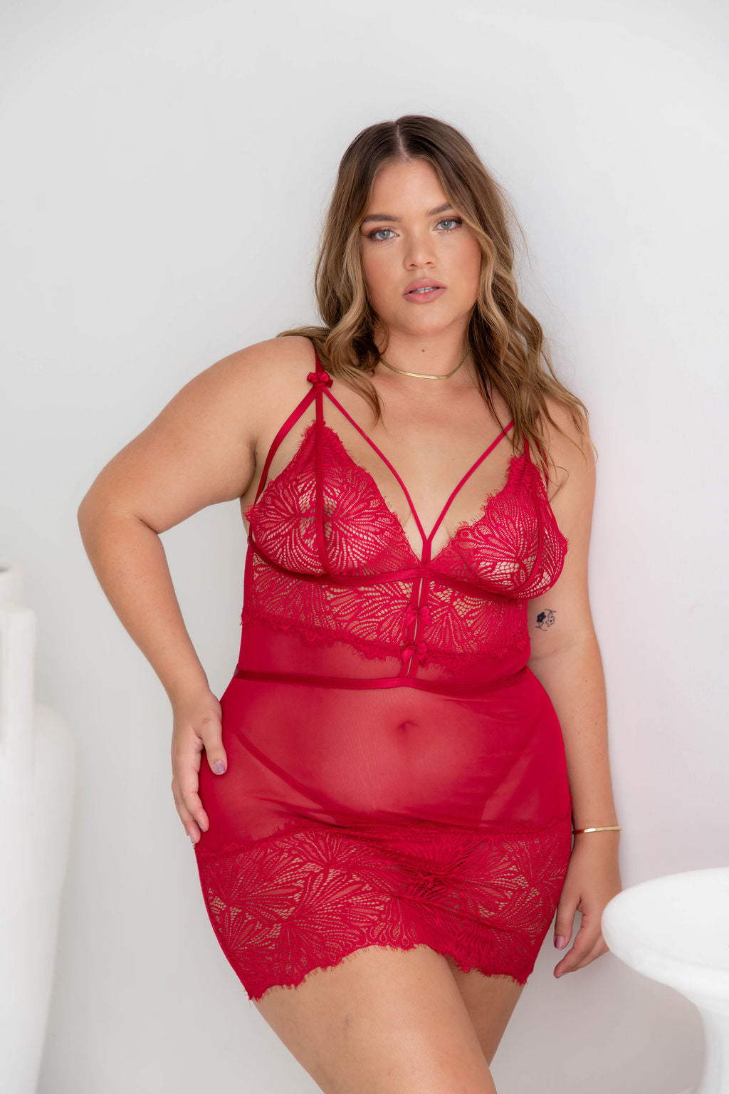 Marbella Red Lace Chemise - $66.00 - Babydoll - Naked Curve