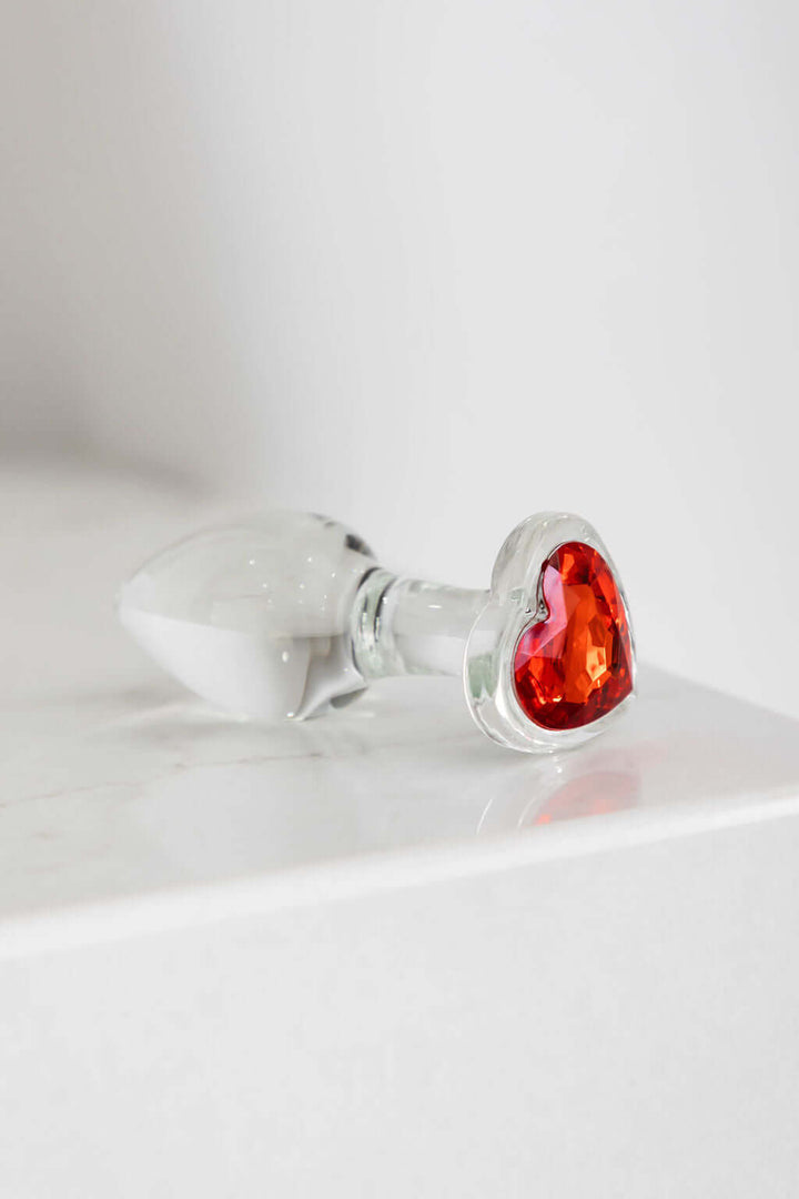 Adam & Eve RED HEART GEM GLASS PLUG - $58.00 - Sex Toy - Naked Curve