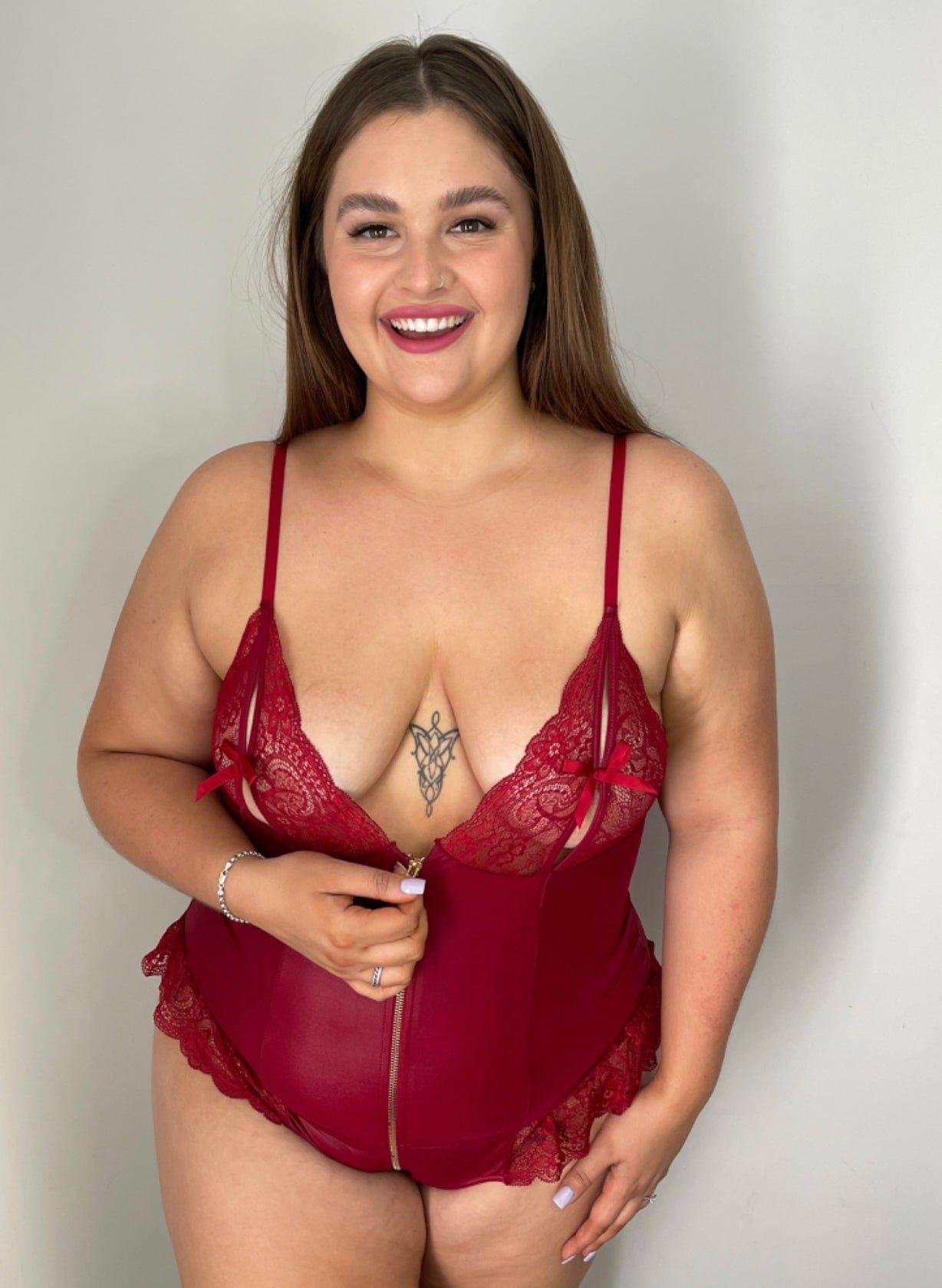 Madame Teese Red Vegan Leather Teddy - $68.00 - Bodysuit - Naked Curve