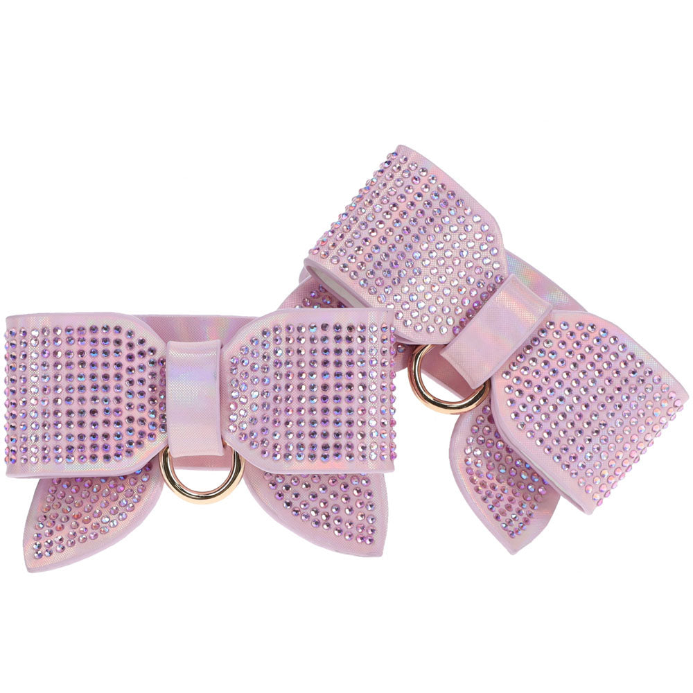Pink rhinestone bow on a white background