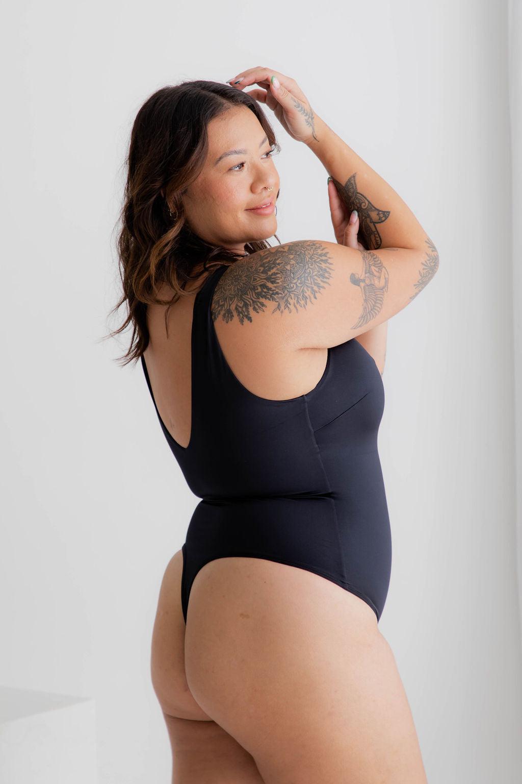 Thick Strap Sculpt Black Bodysuit - $32.00 - Bodysuit - Naked Curve
