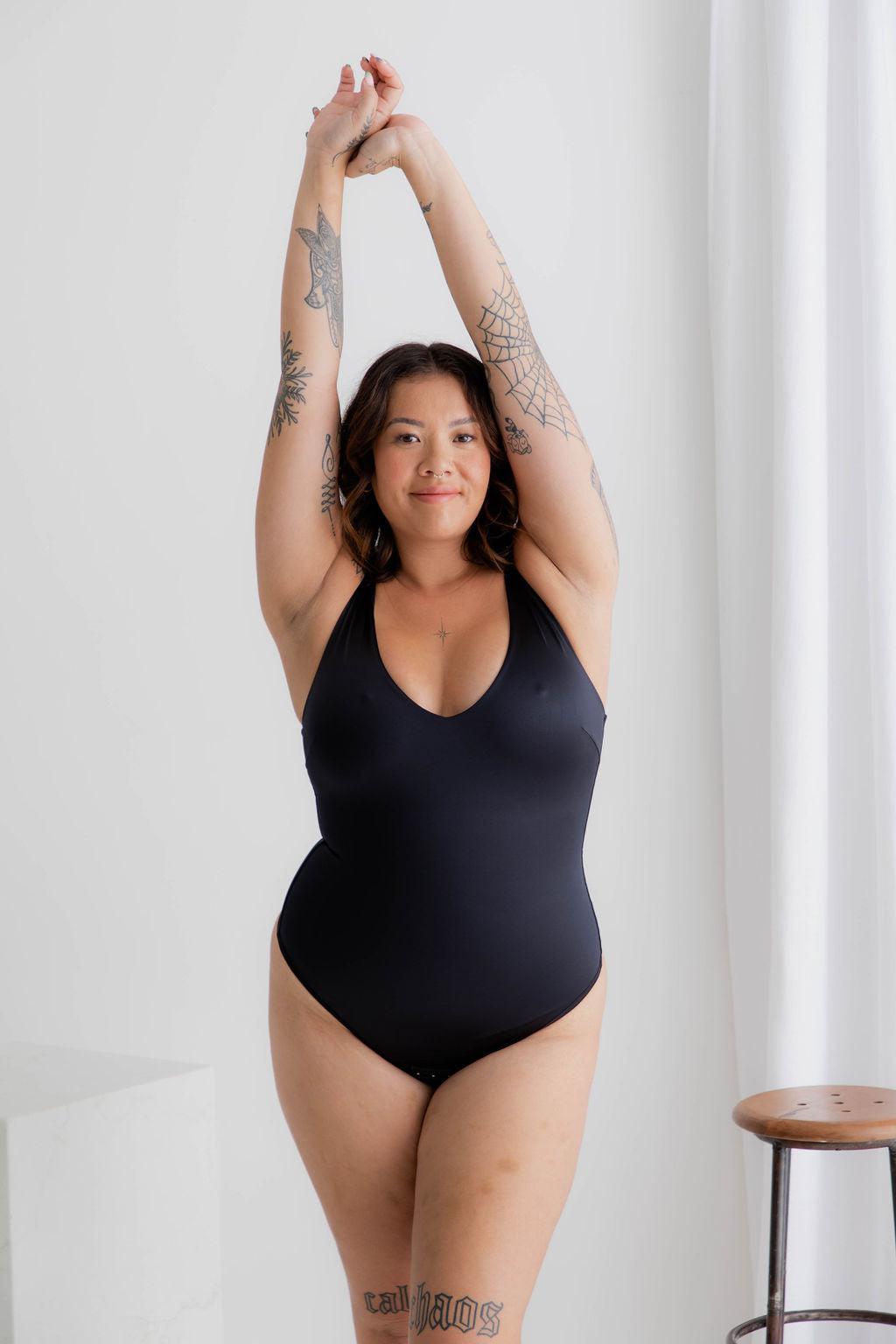 Thick Strap Sculpt Black Bodysuit - $32.00 - Bodysuit - Naked Curve
