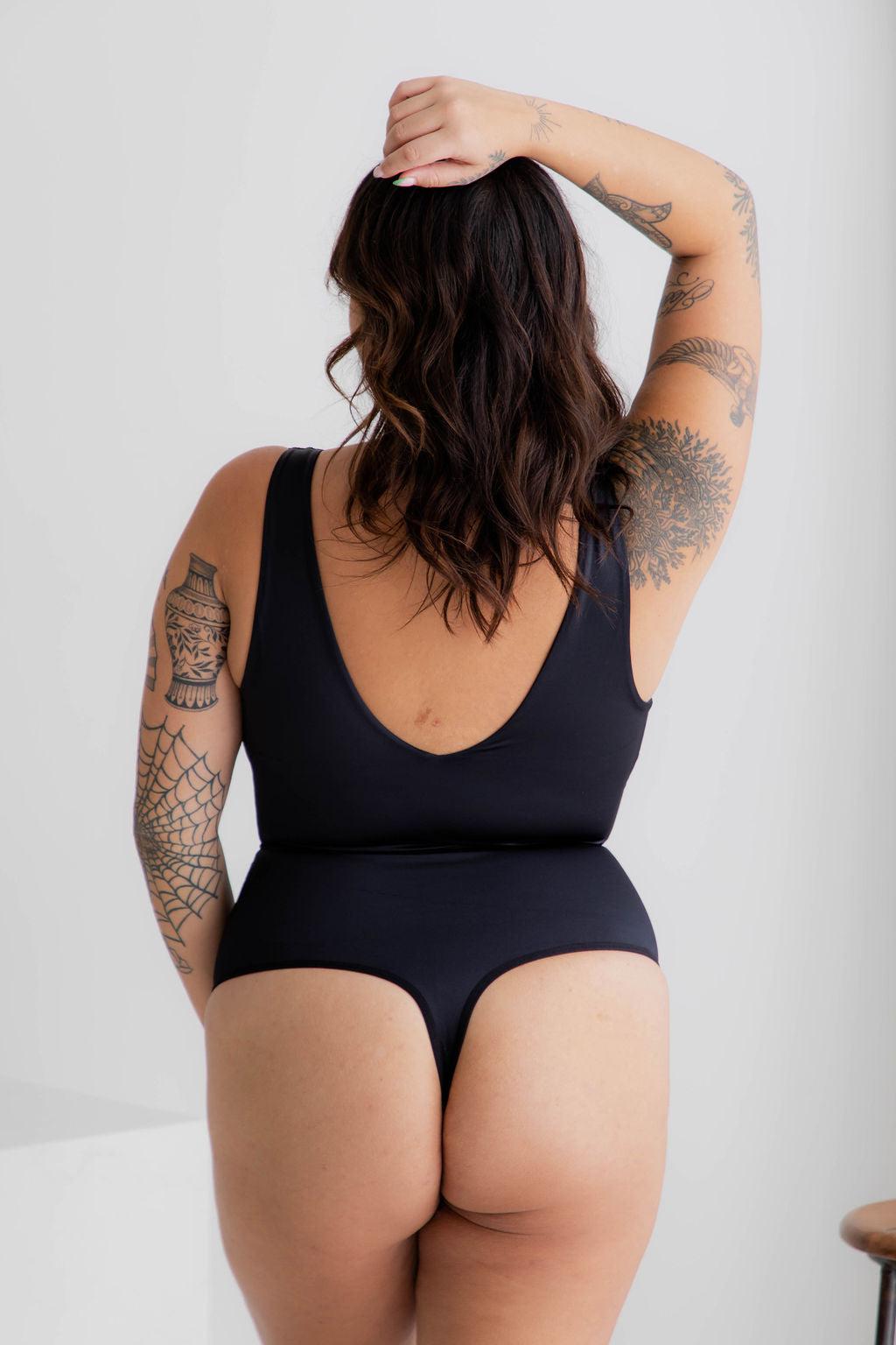 Thick Strap Sculpt Black Bodysuit - $32.00 - Bodysuit - Naked Curve