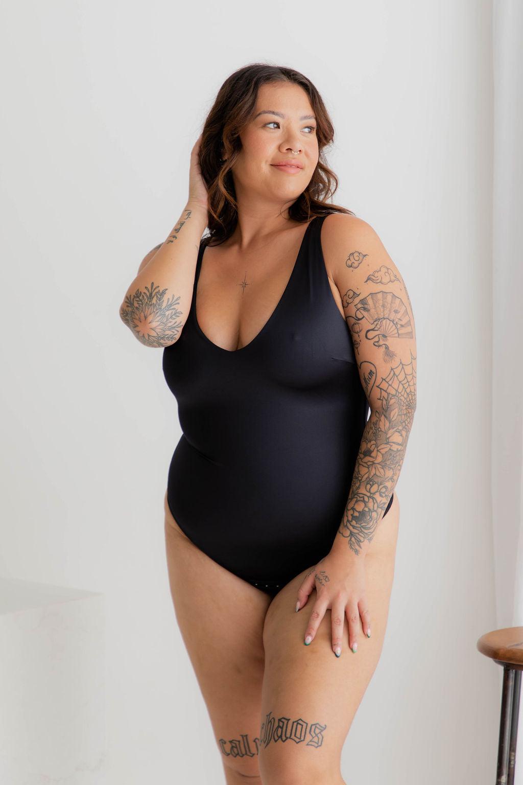 Thick Strap Sculpt Black Bodysuit - $32.00 - Bodysuit - Naked Curve