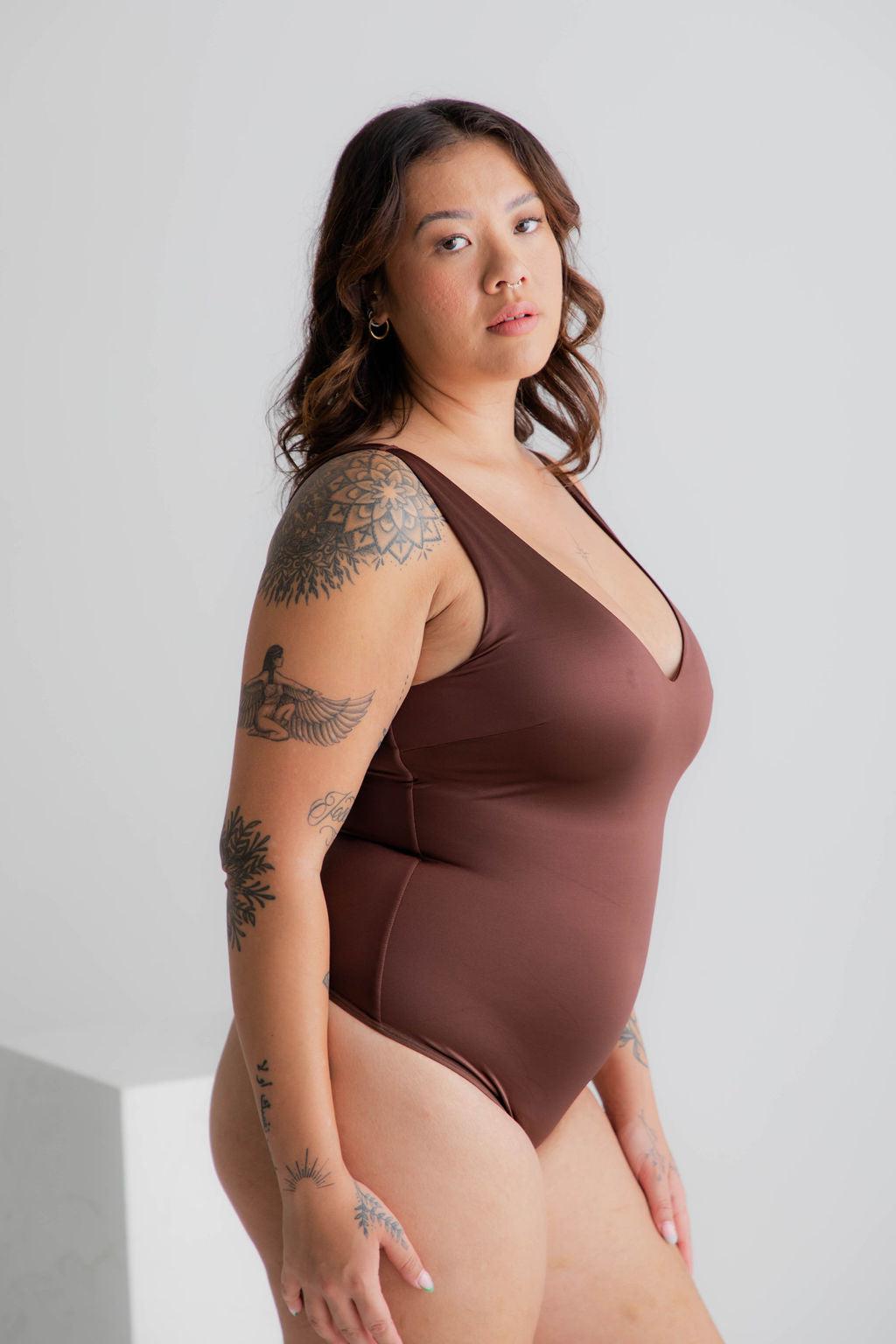 Thick Strap Sculpt Brown Bodysuit - $32.00 - Bodysuit - Naked Curve