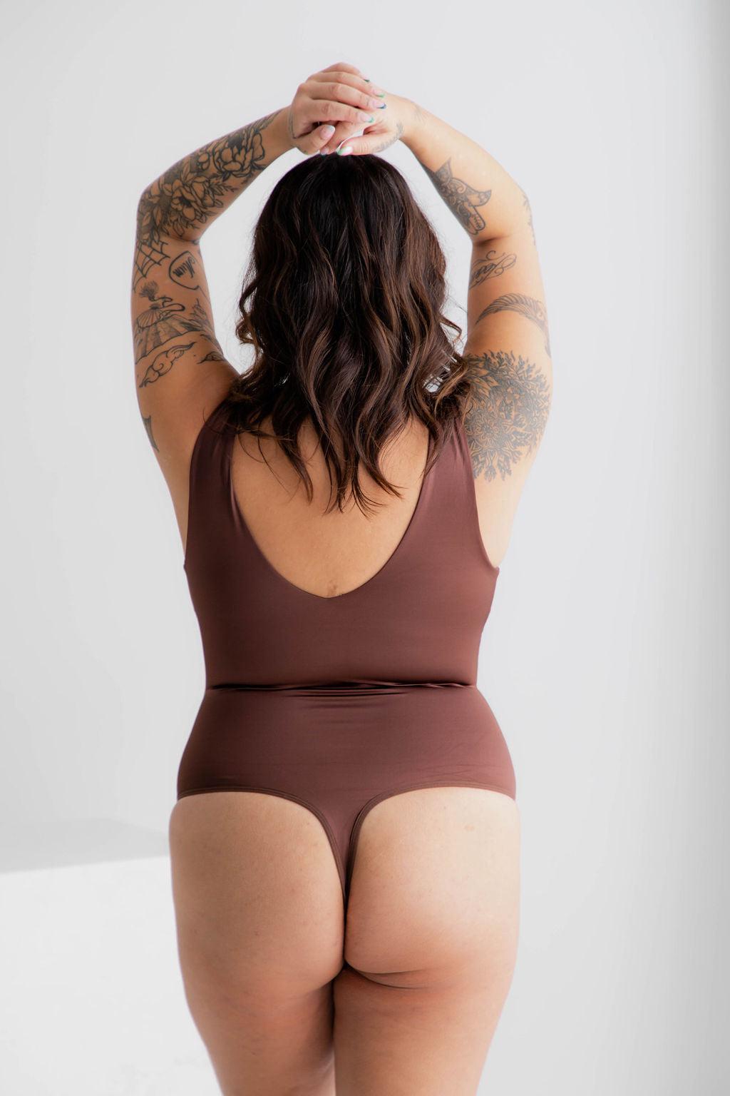 Thick Strap Sculpt Brown Bodysuit - $32.00 - Bodysuit - Naked Curve