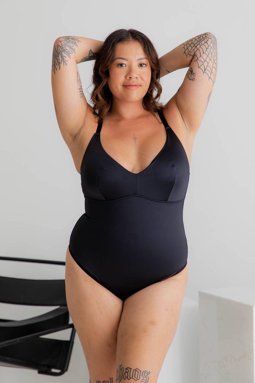 Thin Strap Sculpt Black Bodysuit - $33.00 - Bodysuit - Naked Curve