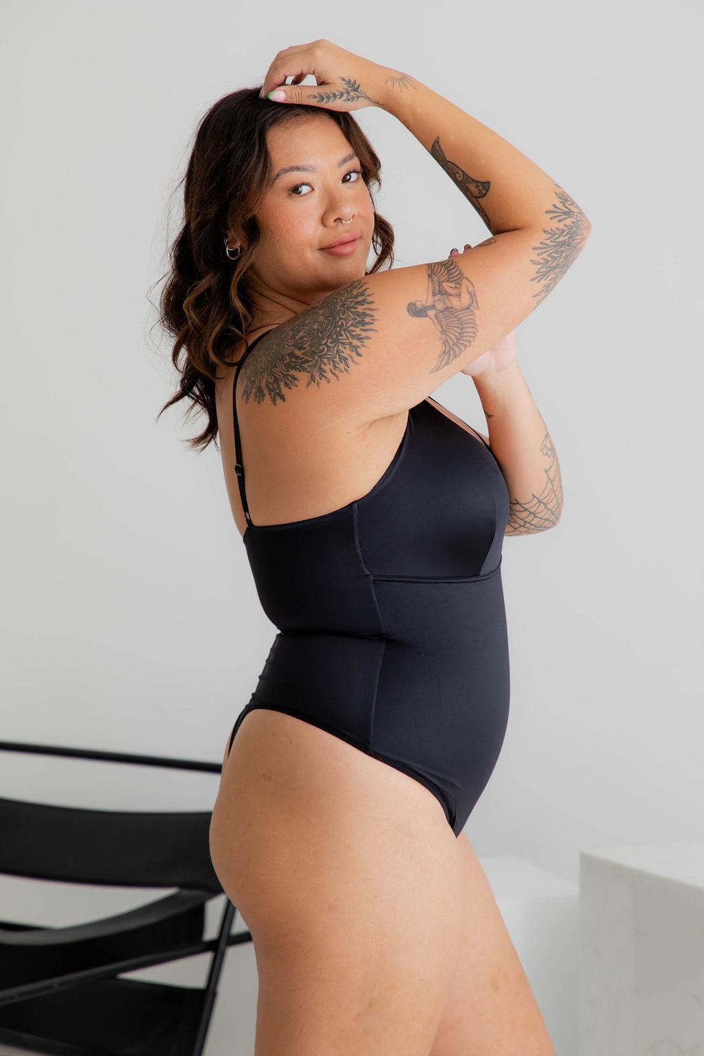 Thin Strap Sculpt Black Bodysuit - $33.00 - Bodysuit - Naked Curve