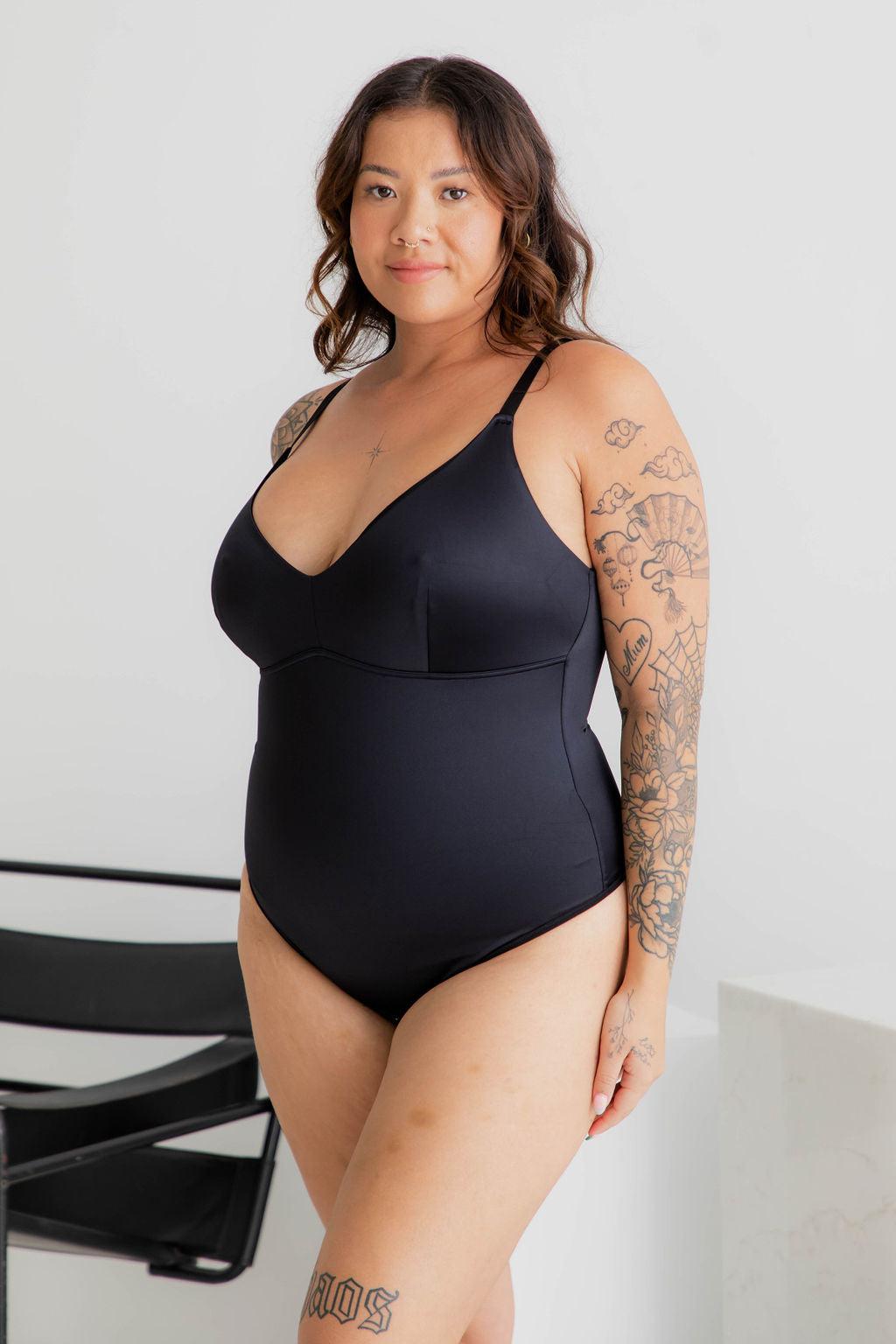 Thin Strap Sculpt Black Bodysuit - $33.00 - Bodysuit - Naked Curve