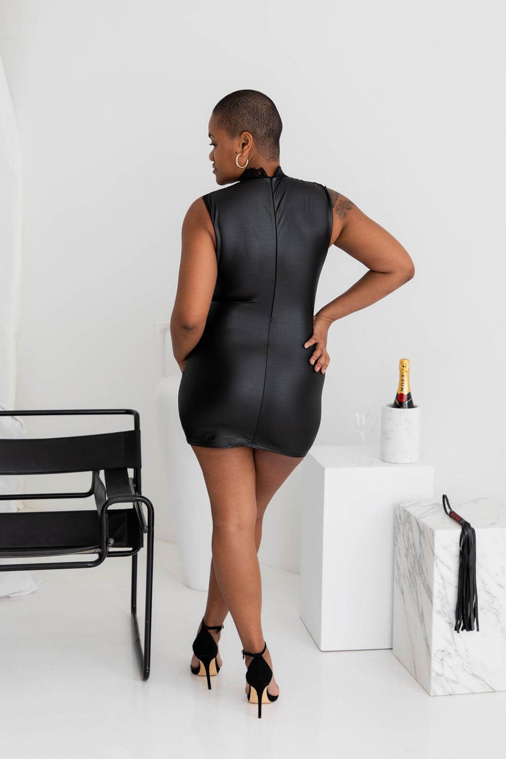 Blaze Black Vegan Leather Dress - $68.00 - CHEMISE - Naked Curve