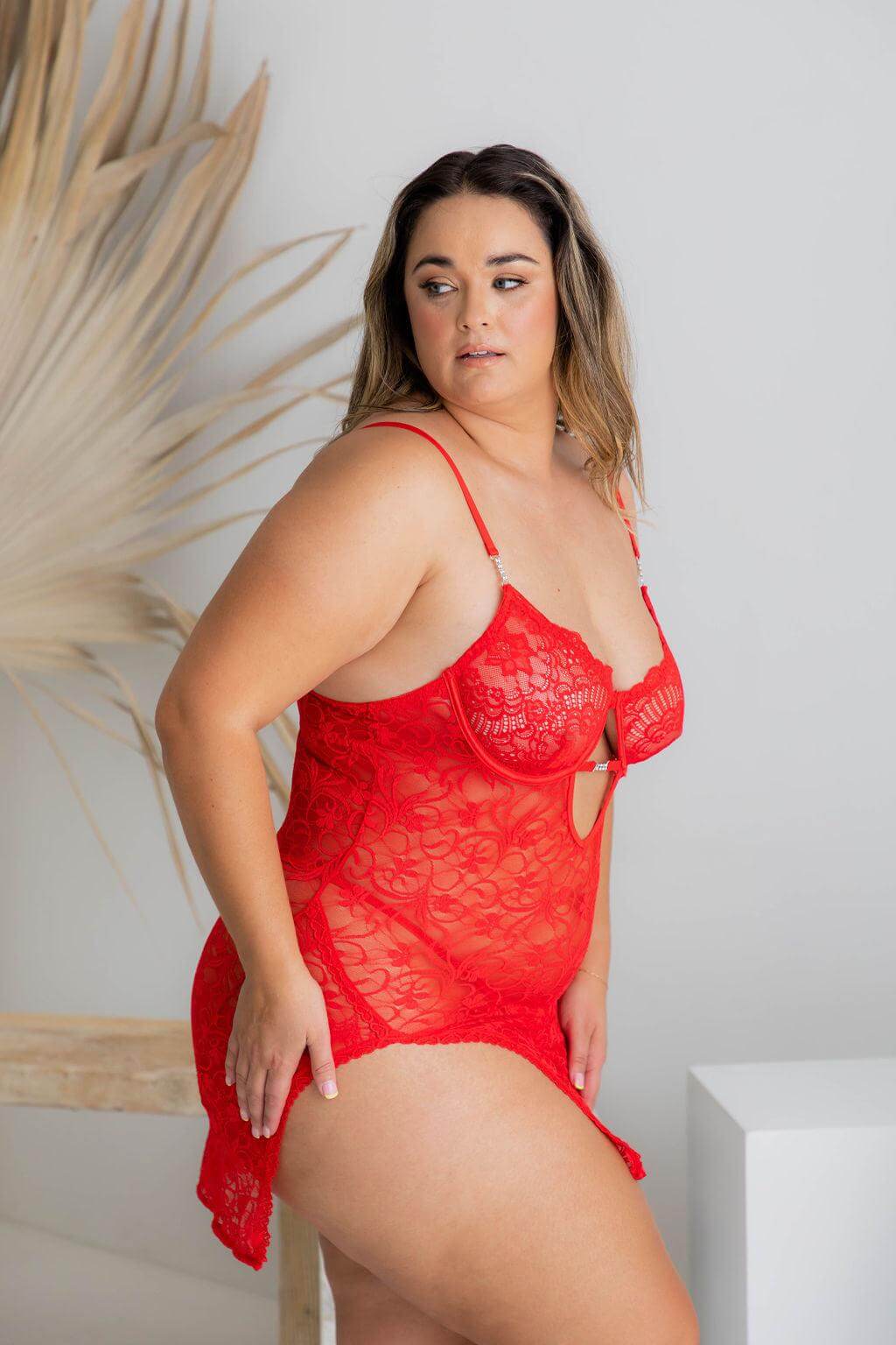 Cobra Red Lace Chemise - $45.00 - Corsets - Naked Curve