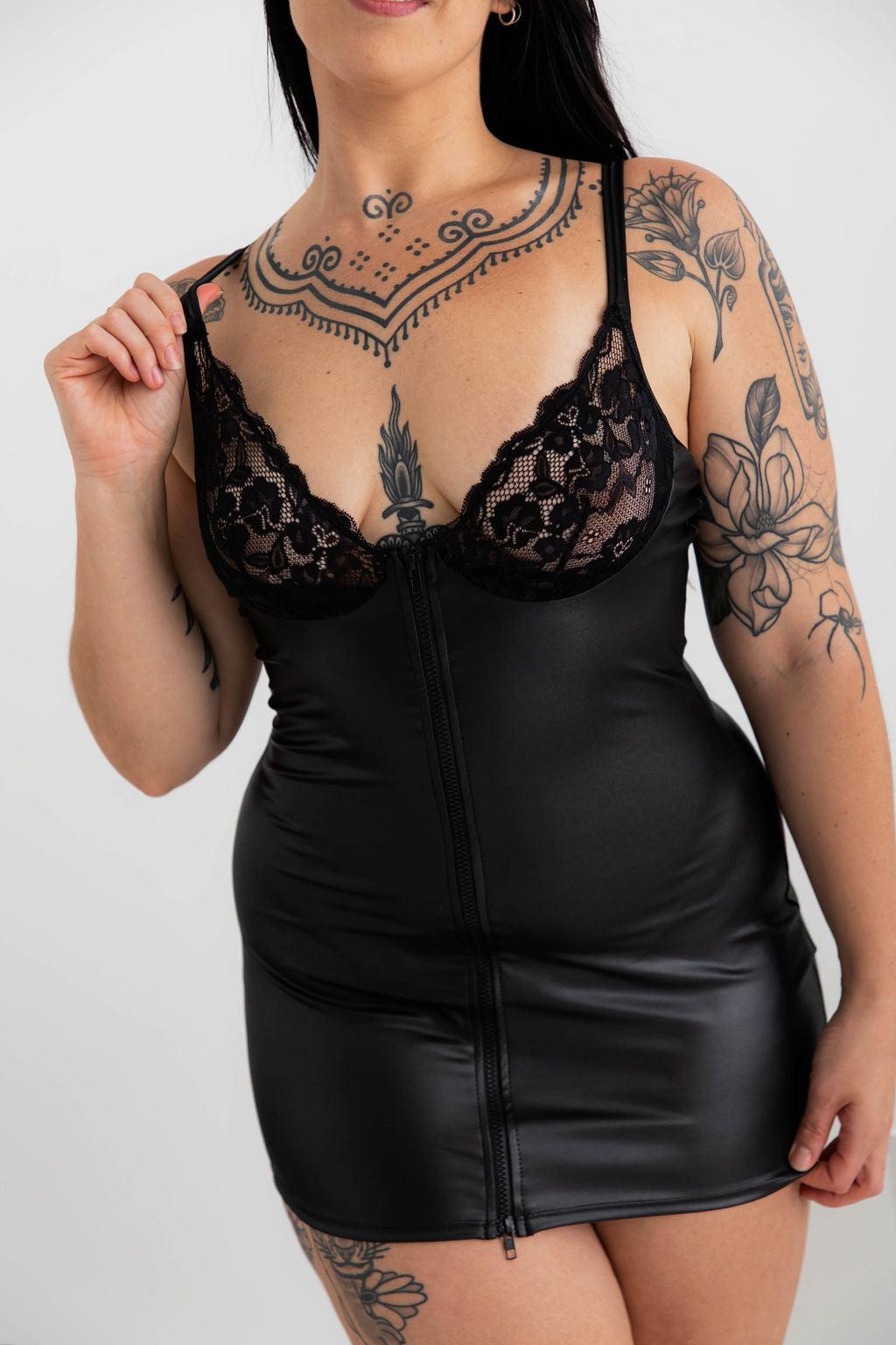 Davina Black Vegan Leather Dress - $68.00 - CHEMISE - Naked Curve
