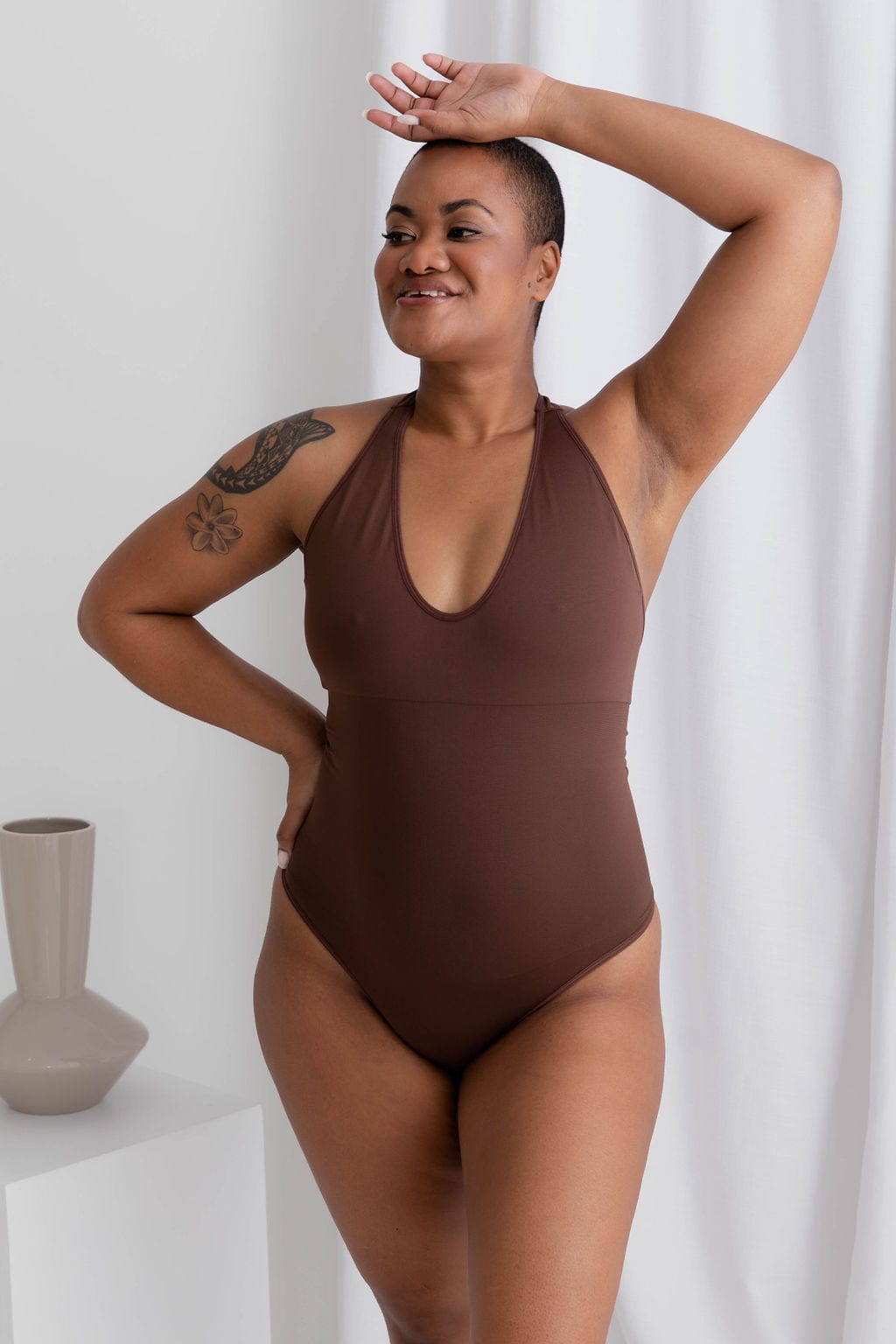 Halter Neck Bodysuit Chocolate - $24.00 - Bodysuit - Naked Curve