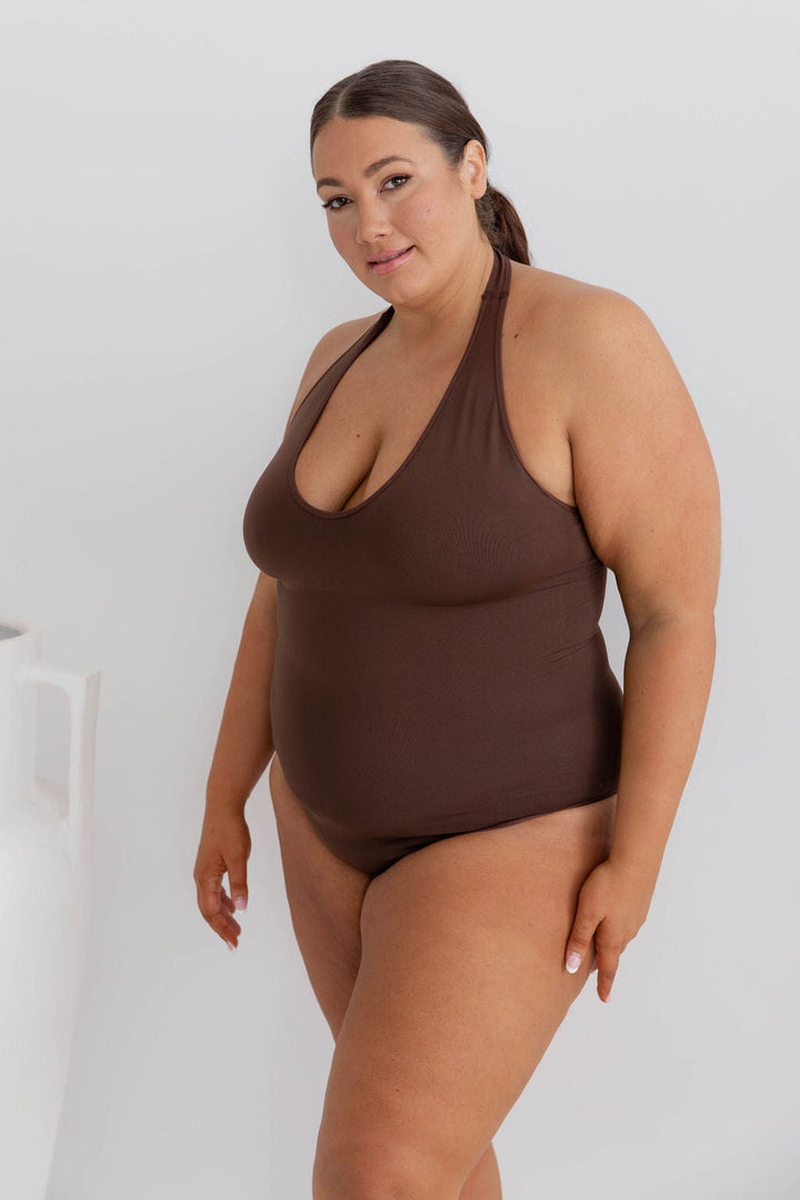 Halter Neck Bodysuit Chocolate - $24.00 - Bodysuit - Naked Curve