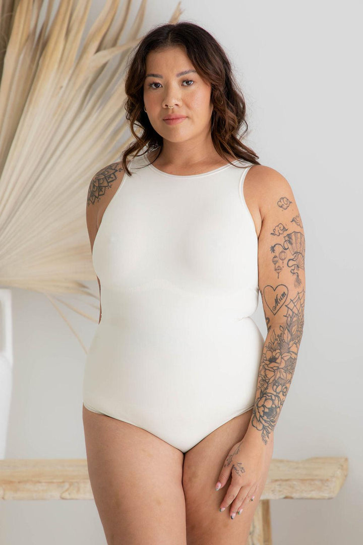 High Neck Bodysuit Cream - $28.00 - Bodysuit - Naked Curve