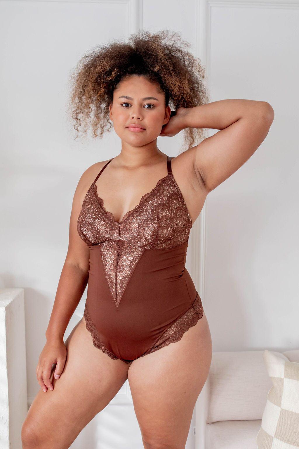 Lace Detail Shaper Brown - $78.00 - Bodysuit - Naked Curve