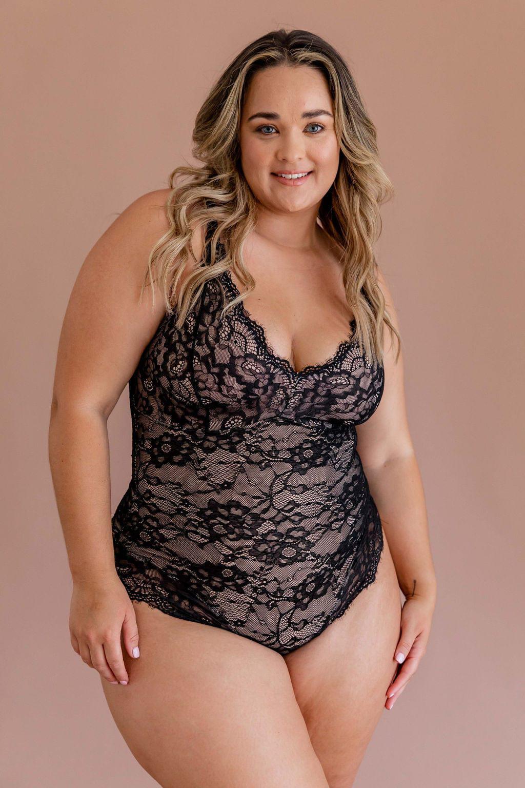 Lace Overlay Shaper Black - $78.00 - Bodysuit - Naked Curve