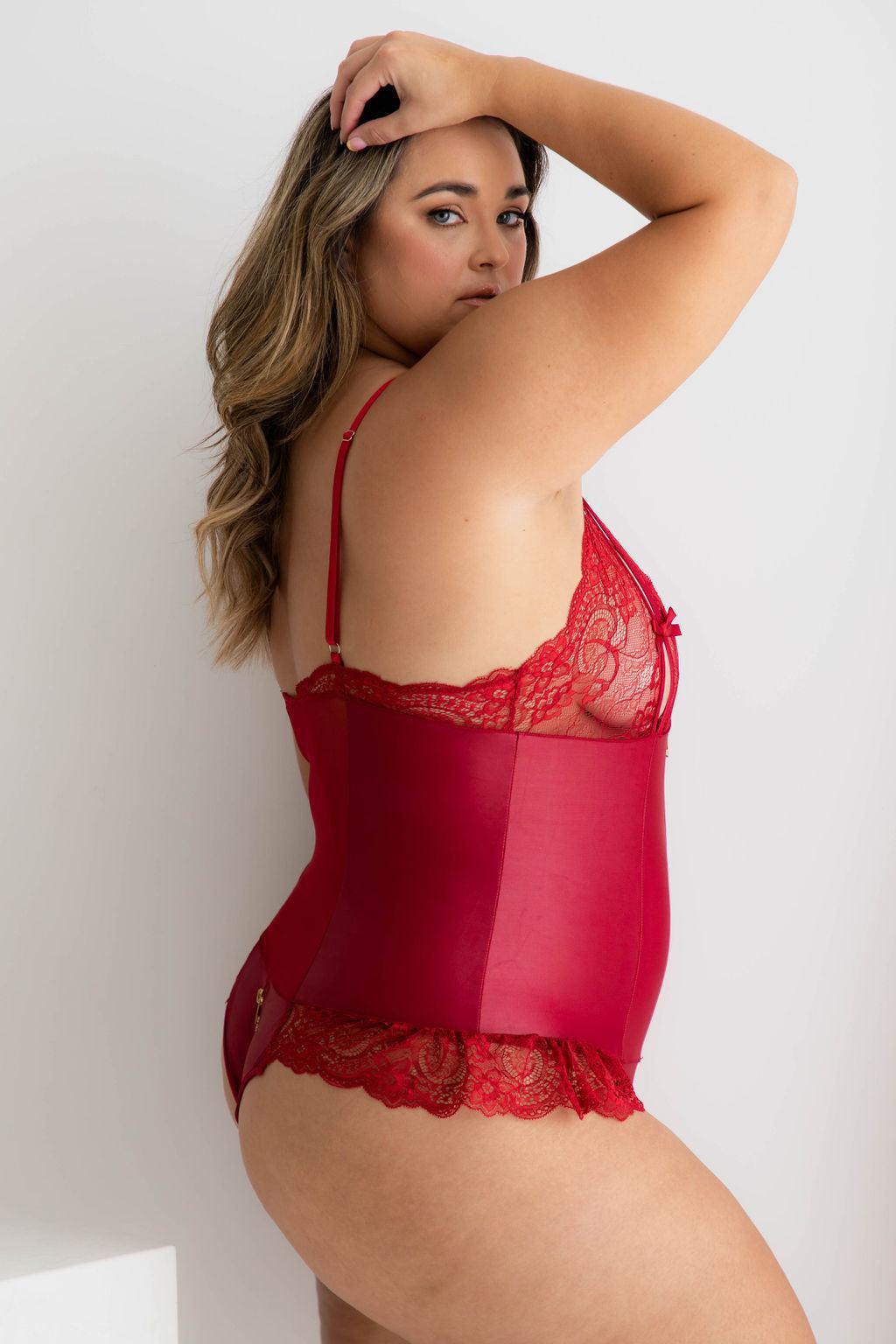 Madame Teese Red Vegan Leather Teddy - $68.00 - Bodysuit - Naked Curve