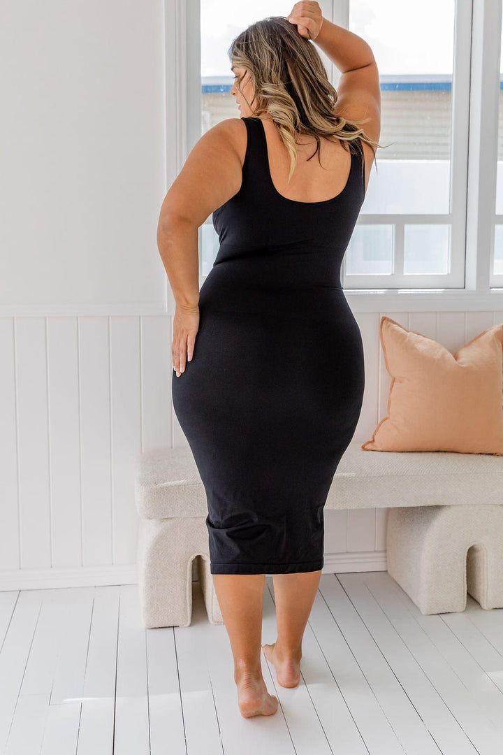 Midi Shaper Dress Black - $89.00 - Bodysuit - Naked Curve