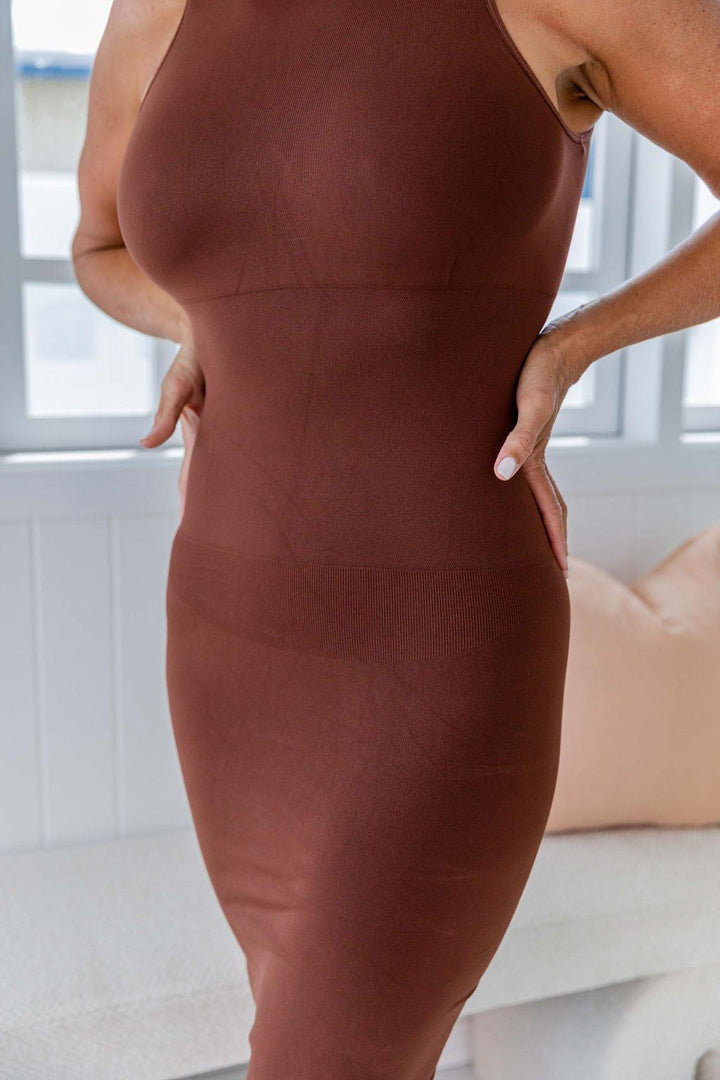 Midi Shaper Dress Brown - $34.00 - Bodysuit - Naked Curve