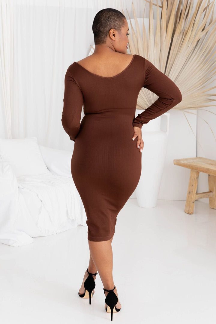 Off Shoulder Shaper Dress Chocolate - $44.00 - Bodysuit - Naked Curve