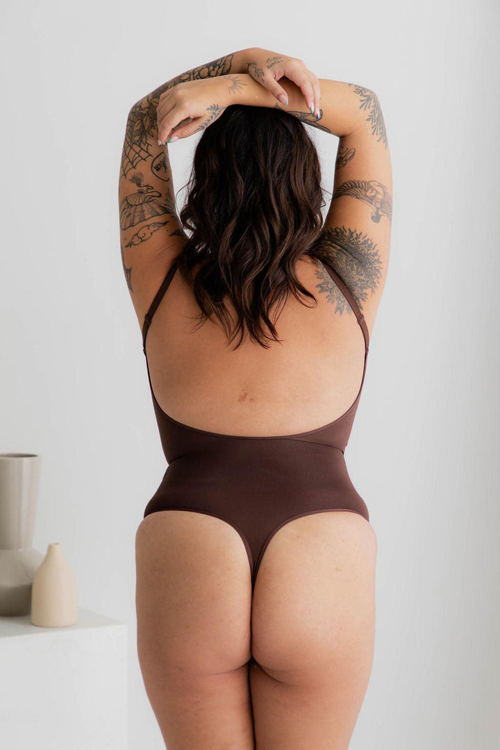 Scoop Back Bodysuit Brown - $26.00 - Bodysuit - Naked Curve
