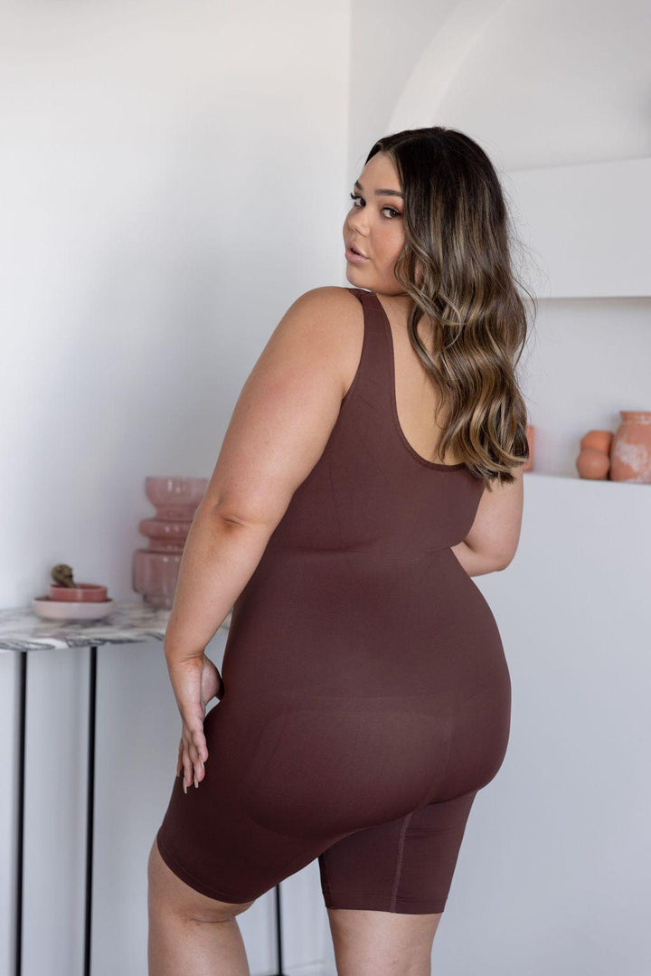 Seamless Thick Strap Unitard Bodysuit Brown - $28.00 - Shaper - Naked Curve