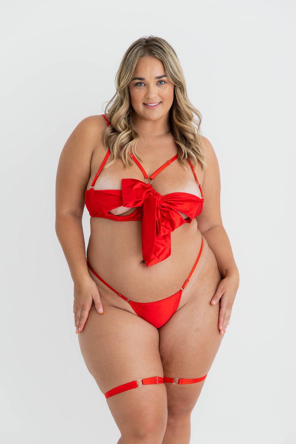The Gift Bow Lingerie Set Red - $64.00 - Costumes - Naked Curve
