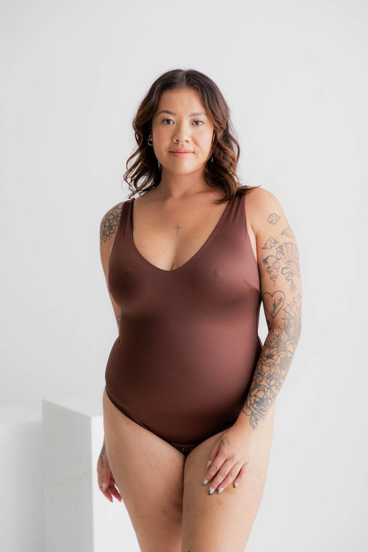 Thick Strap Sculpt Brown Bodysuit - $32.00 - Bodysuit - Naked Curve
